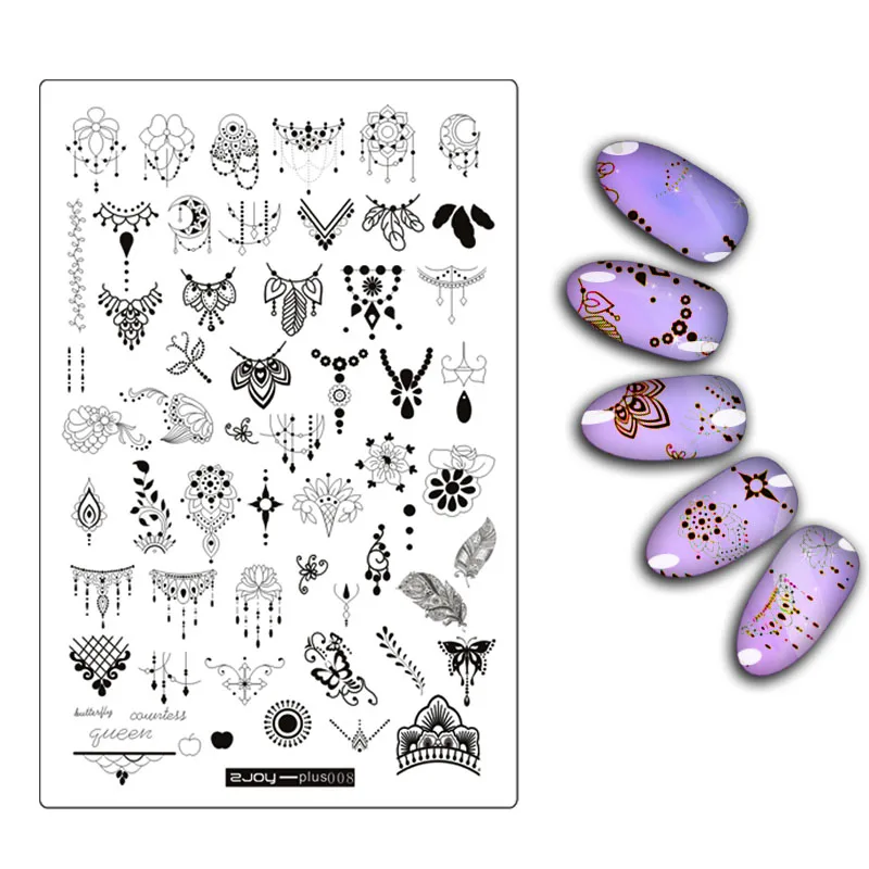 Пластины для штамповки ногтей штампы для ногтей изображения для дизайна ногтей изображения Konad печать штампы маникюрные шаблоны 9,5x14 cm ZJOY PLUS - Цвет: zjoys plus8