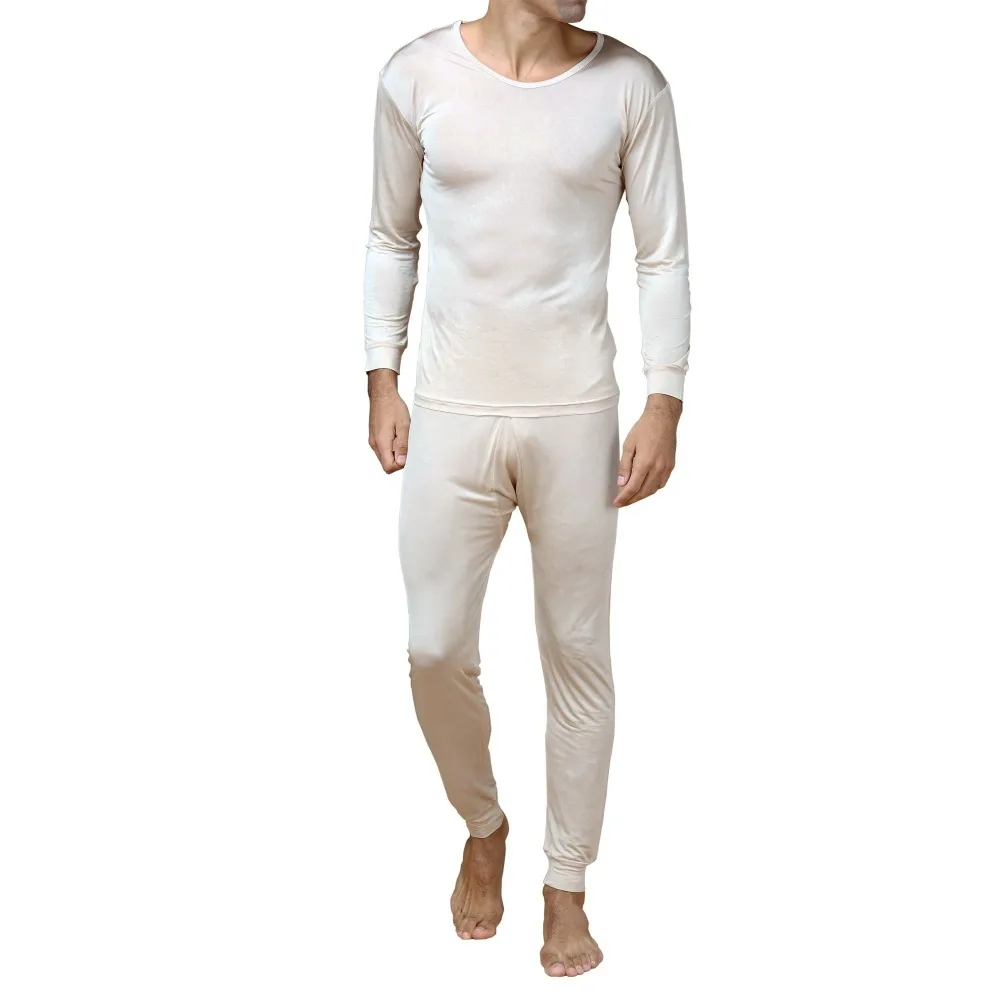 Special Offer 100 Pure Silk Jersey Knit Men Crew Neck Long Johns Set Size XXLin Long Johns