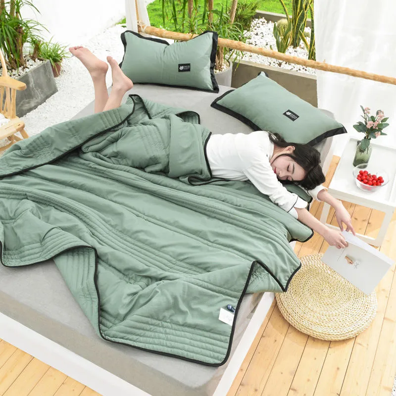 

Green Brief Style Cotton Summer Air Conditioner Cool Thin Quilt Washed Comfortable Home Textile Bedding Comforters Duvets