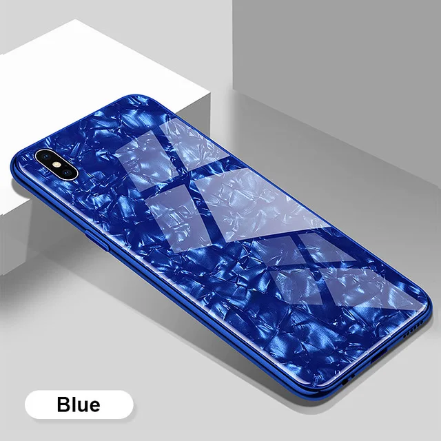 Чехлы с закаленным стеклом для iphone 6s 6 7 8 plus чехол Роскошный Блестящий корпус мягкая рамка твердая задняя крышка для iphone X 10 6 6s Coque чехол - Цвет: blue