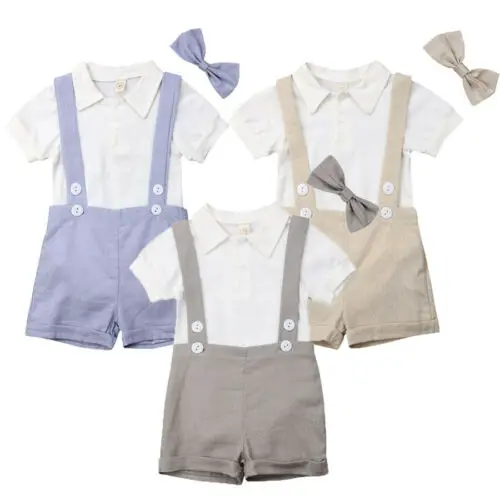 

Emmababy Summer Baby Kids Boy Romper Tops+Pants Gentleman Outfits Clothes 3PCS Set