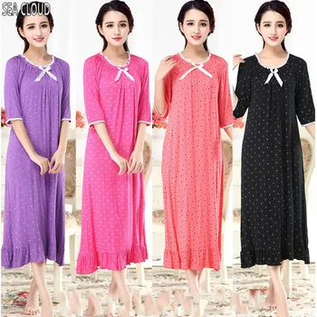 

82 Spring autumn plus size 100% cotton modal ultra long nightgown female short-sleeve half sleeve princess sleepwear
