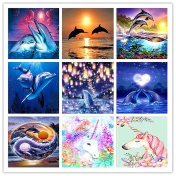 

%5d diy diamond embroidery mosaic diamond painting cross stitch needlework Kits Home Decoration animal lovely dolphin and unicor