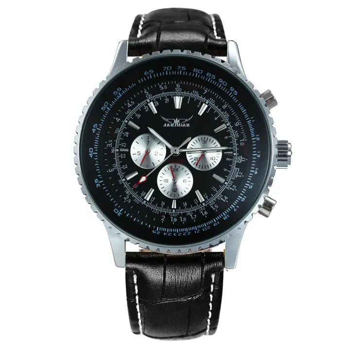 JARAGAR Top Brand Luxury Men Mechanical Automatic Watch Male Wrist Watches Leather Watch Band Luminous Hands Working Sub-dials 