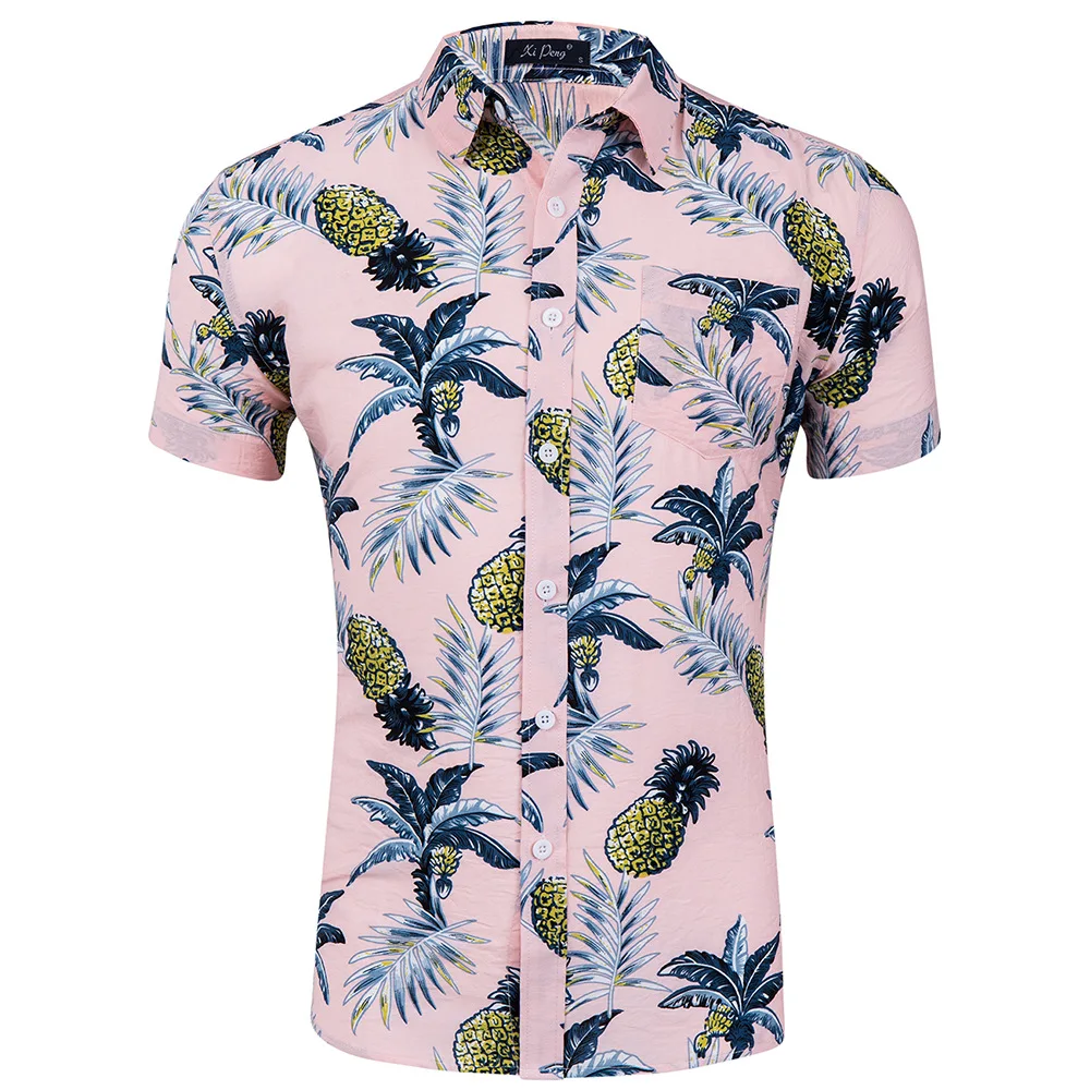 Новые летние мужские с коротким рукавом пляжный Гавайские рубашки хлопок повседневные Цветочные стандартные для рубашек плюс размер XXL мужская одежда мода - Цвет: GD024-14