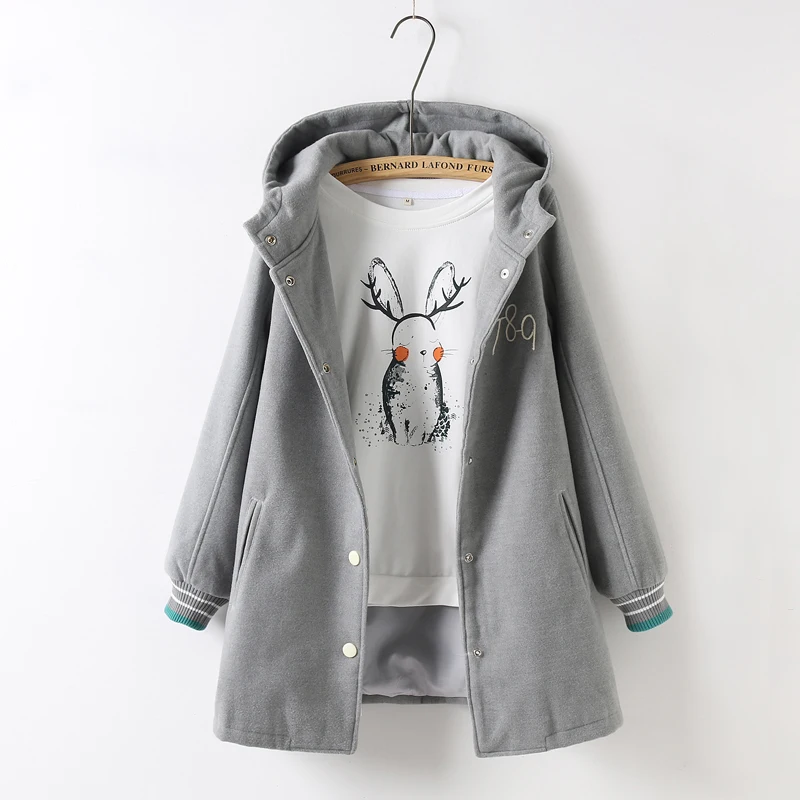 

YoYiKamomo Winter Woman Wool Hooded Coat 2018 New Japanese Mori Girl Embroidery Thick Warm Cardigan Thick Winter