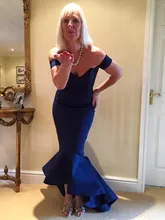 Navy Blue Mermaid Off the Shoulder Open back Sexy Satin Bodenlangen Frauen Mode DressesStyle Abendkleid Spanisch