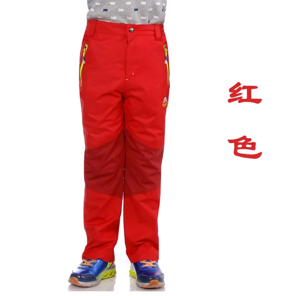 Детские зимние лыжные штаны водонепроницаемые ветрозащитные дышащие брюки для сноуборда верхняя одежда для мальчиков 8 10 12 13 лет - Цвет: Красный