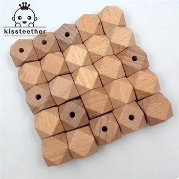 

25pcs Beech Wood Bead Unfinished Natural 20mm Geometric hexagonal Wooden Beads For DIY Baby Teether Nacklace