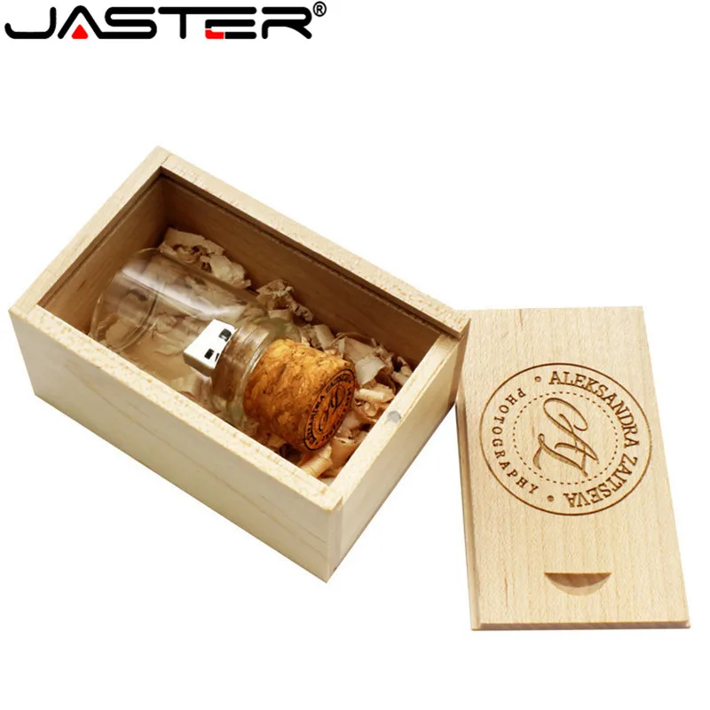 

JASTER LOGO customized Glass bottle USB + BOX Flash Drive Pendrive 32GB 16GB 8GB 4GB Memory Stick photography wedding gifts