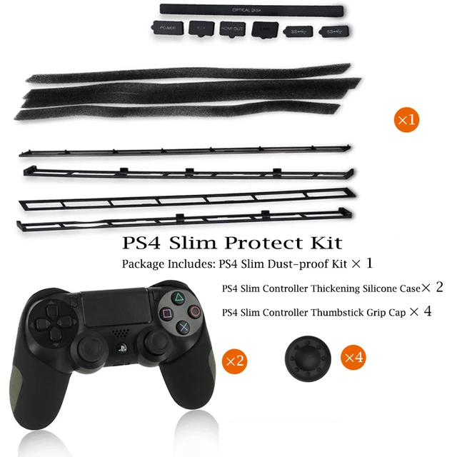 Best Price KYVG for PS4 Slim Dust Proof Kit & 2 Wireless Joypad Silicone Case & 4 Controller Thumbsitck Grip Caps 3 in 1 for Playstation 4