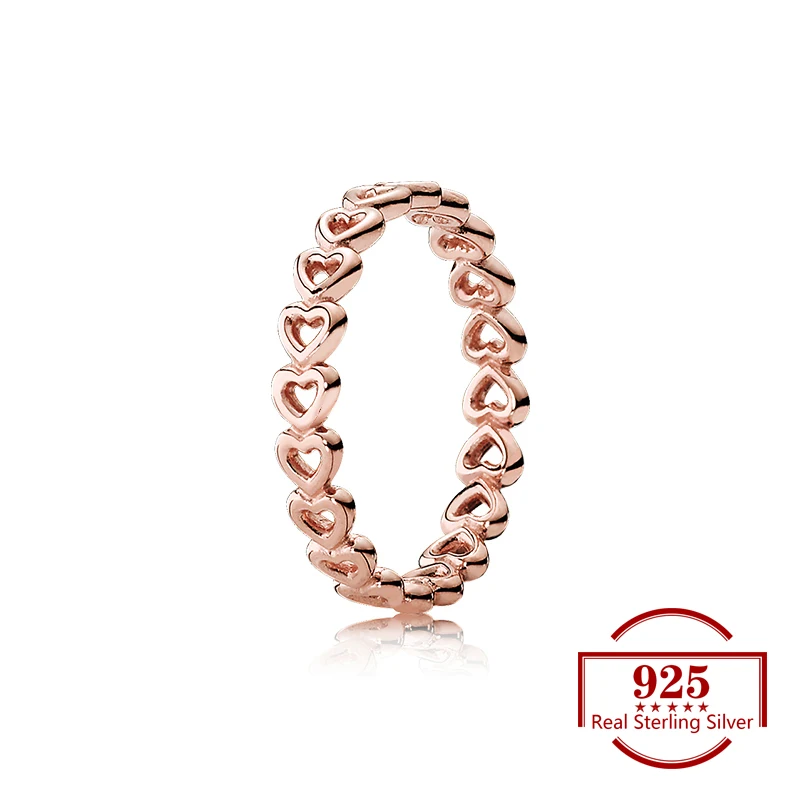 

925 Sterling Silver Rose Gold Color Heart-shaped Surround Creative Ring Fits Trendy Jewelry Original Ring Women Party Lover Gift