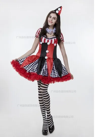 QUGUDUAN Dressheadwear Circus Funny Harley Quinn Costume Women Uniform Female Clown Cosplay Carnival Halloween Black Red Set Costumes -Cosplayware Store