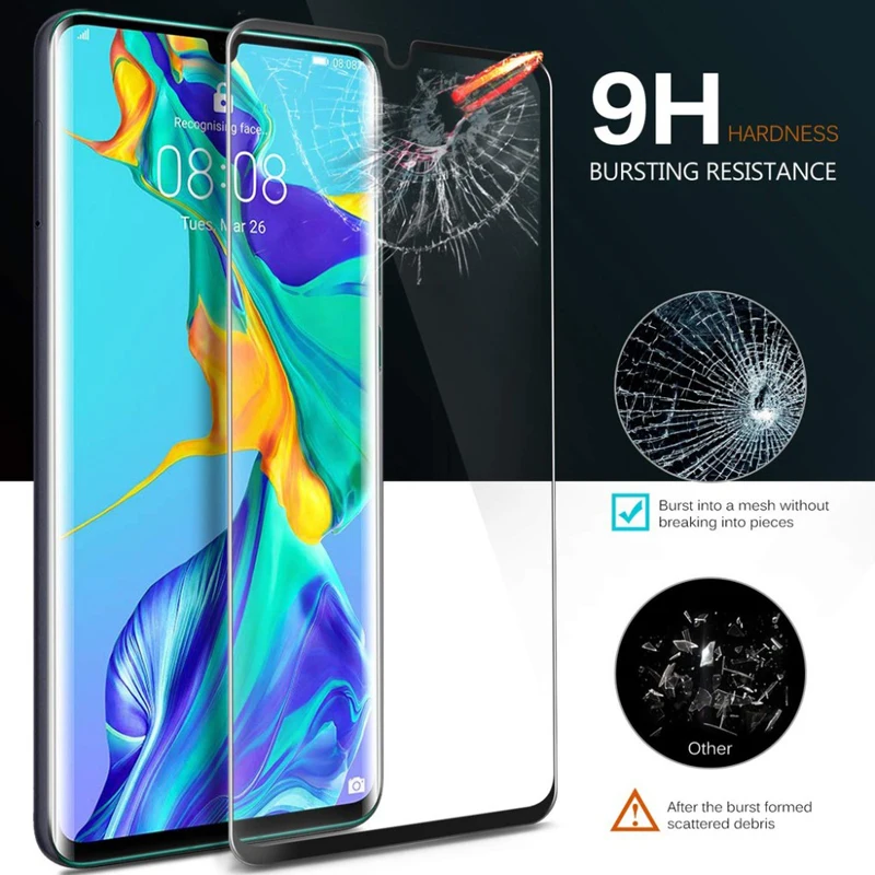 Для huawei P30 Pro Экран протектор Закаленное Стекло для huawei P30 с уровнем твердости 9 H 3D полностью закрывающая Защитная Стекло Пленка Прозрачная черная