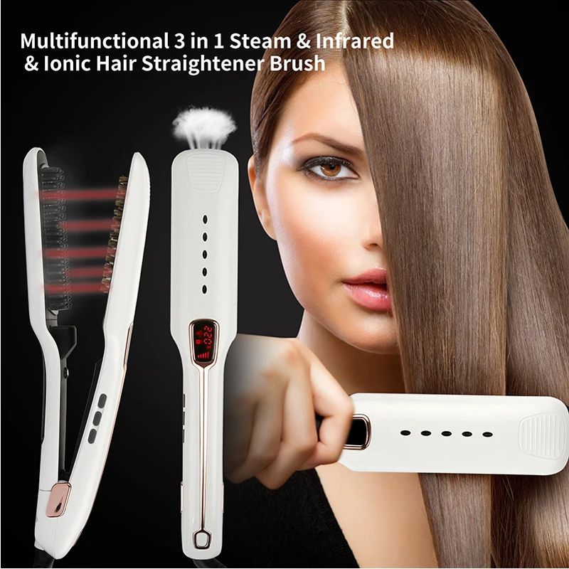 CHJ Steam Hair Straightener Brush Infrared Professional Straightening Iron Anion Styling Tool | Красота и здоровье