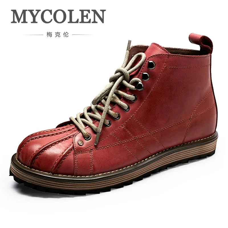 MYCOLEN/мужские зимние ботинки из натуральной кожи теплые ручной работы на шнурках