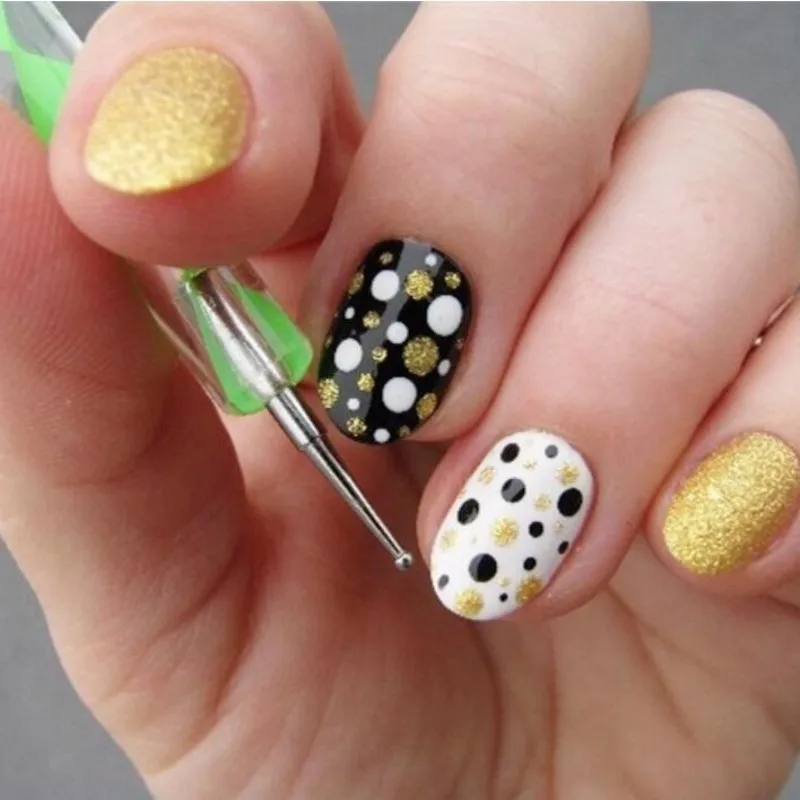 5PCS 2-Way Nail Art Dotting Painting Paint Pen 5 Colors Marbleizing Design Nail Art Dotting Pen Tool Dot Set TPD-03(5) 4