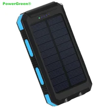 PowerGreen Powerbank 10000mAh External Solar Battery Charger with Flashlight & Carabiner for Mobile Phones