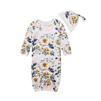

2Pcs Cute Baby Clothes Cotton Romper Newborn Baby Girl Clothes Floral Clothing Long Sleeve Romper Jumpsuit Swaddle Blanket Hat