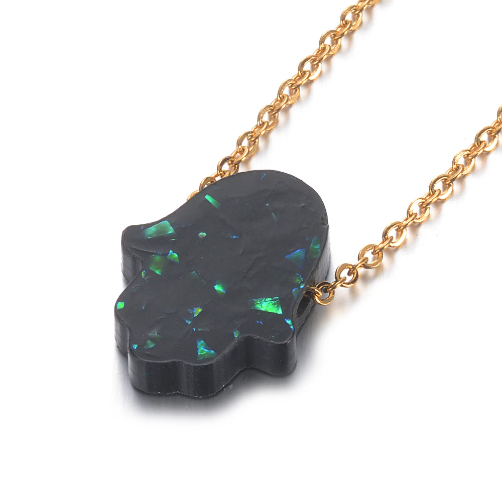 Várias cores hamsa opala pedra pingente colar mão de fátima 100% aço  inoxidável corrente dourada gargantilha presentes femme, image size:1000x1000