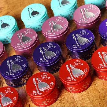 

Free shipping blue red pink purple round candy tin boxes for wedding D7.5*H4.5cm , NDXP1