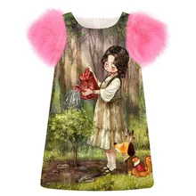 Одежда для маленьких детей; платье для девочек; модные вечерние платья с принтом для маленьких девочек на День рождения; сезон зима-осень; одежда с рукавами из искусственного меха для маленьких детей