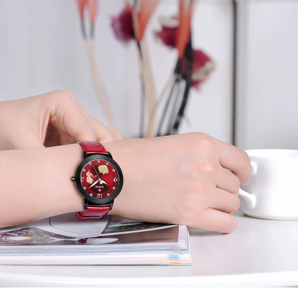 Женские часы бренд WWOOR Модные Кварцевые relojes mujer женские под платье бизнес красная