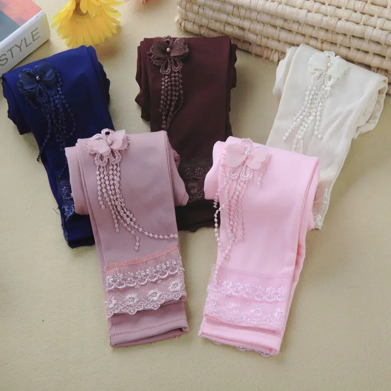 

Drop shipping CYSINCOS Spring Autumn Leisure New Children's Baby Lace Butterfly Warm Trousers Girls Stretch Pants Leggings Girls