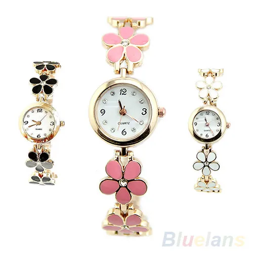 Горячая Распродажа, горячая распродажа, корейские женские модные наручные часы с ромашками, цветами, розой, золотым браслетом