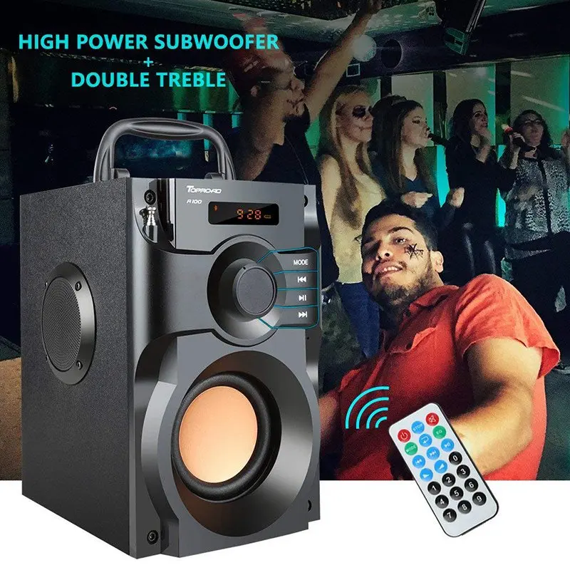 TOP Bluetooth Speaker 10W Subwoofer Heavy Bass Wireless Outdoor Speaker MP3 Player FM Radio TF Card for Party Phone Computer