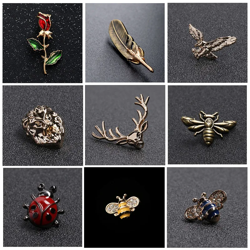 

Classic Metal Lapel Pin Male Suit Accessory Animal Insect Ladybug Bee Elk Unisex Collar Fashion Jewelry Brooch