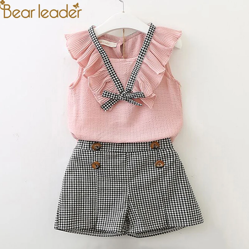 Bear Leader/комплекты для девочек Новинка года, брендовая летняя детская одежда рубашка в полоску с рукавами-крылышками+ Милая юбка-штаны комплект из 2 предметов, одежда для девочек для От 2 до 6 лет