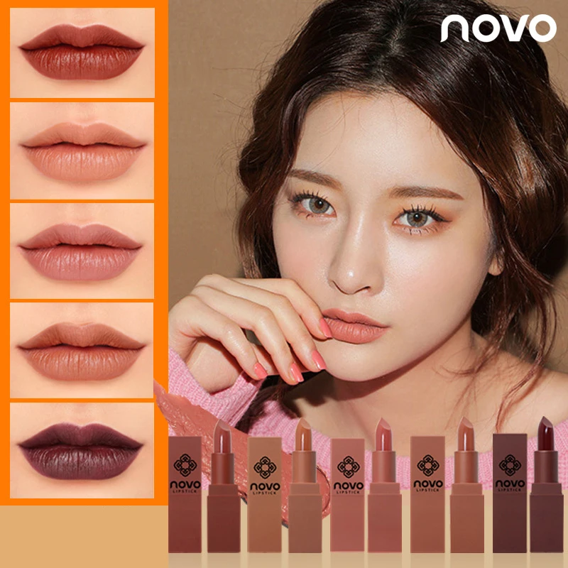 

NOVO Pumpkin Color Matte Nude Lipstick Waterproof Long Lasting Makeup Moisturizing Lip Gloss Make Up Women Beauty Cosmetic