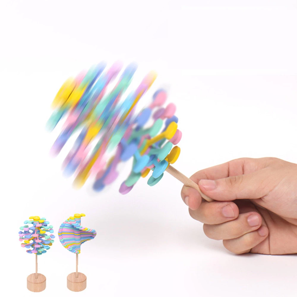 Wooden helicone magic wand stress relief toy rotating lollipop creative  Jh