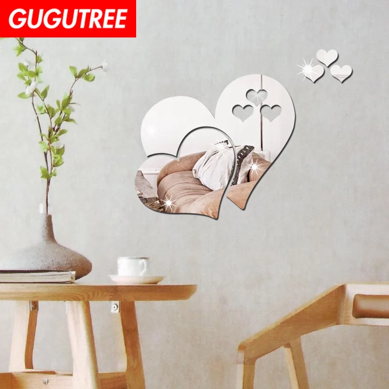 cheap Decorate Home 3D love heart clock art wall mirror sticker decoration Decals mural painting Removable Decor Wallpaper LF 1229