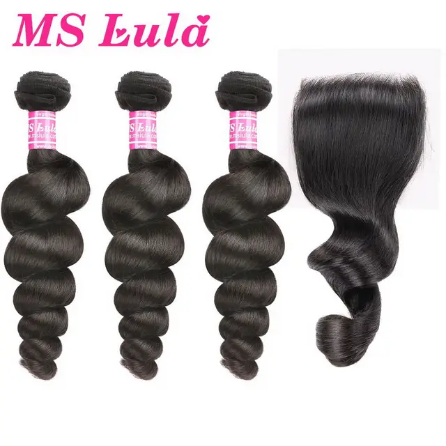Cheap MS Lula Hair Peruvian Loose Wave Weave 3 Bundles With 4X4 Lace Closure 100% Human Hair Swiss Lace Closure Remy Hair Extensions Cheap MS Lula Hair Peruvian Loose Wave Weave 3 Bundles With 4X4 Lace Closure 100% Human Hair Swiss Lace Closure Remy Hair Extensions