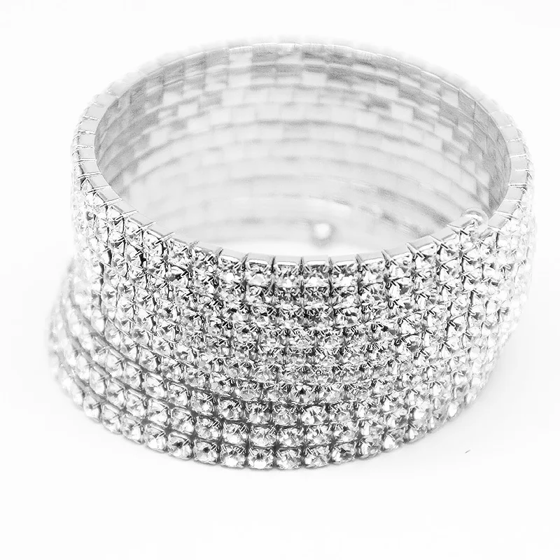 StoneFans Шарм ряд Мода Кристалл 10 РЯД браслет циркон браслет цепи на запястье Strand ab Браслеты для Для женщин Pulseiras Bijoux - Окраска металла: Silver