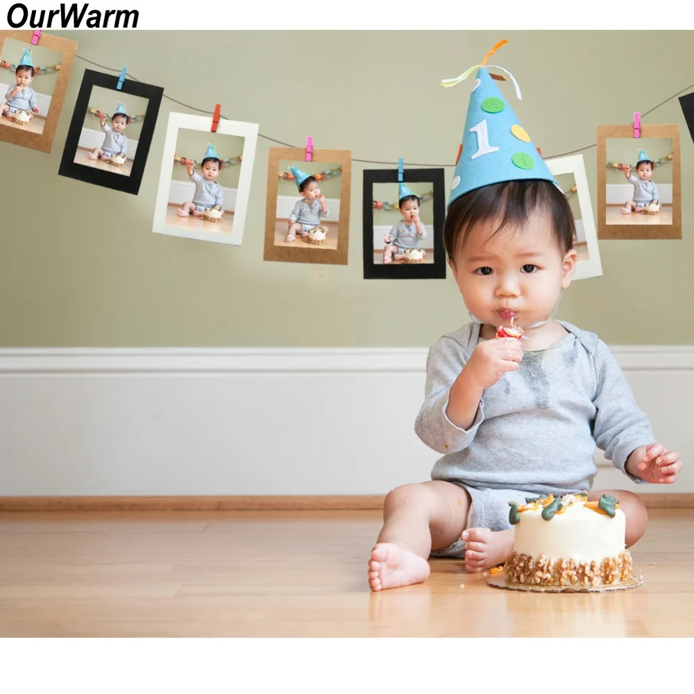 

OurWarm 10pcs Photo Frame Random Multicolor Paper Film Photo Frame + Wooden Clip + Hemp Rope Birthday Party Wedding DIY Decor