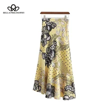 Винтаж элегантные Цветочный принт Русалка миди юбка женская с боковой молнией нерегулярные женские юбки Повседневное Faldas Mujer чудо-магазине
