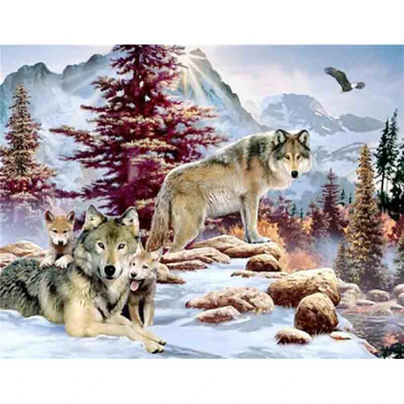 

5d diy full square drill diamond painting -Wolf and Hawk-3d embroidery Realshining cross stitch 3d rhinestone mosaic
