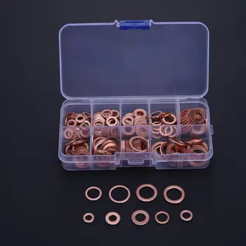

200pcs Copper Washer Copper Gasket Set Flat Ring Seal Assortment Kit With Plastic Box Hardware Tool