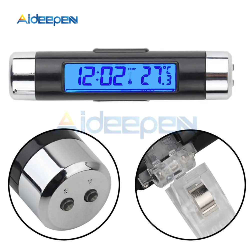 

2 in 1 Car Auto Thermometer Time Clock Calendar Digital LCD Display Screen Clip-on Blue Backlight Auto Accessories