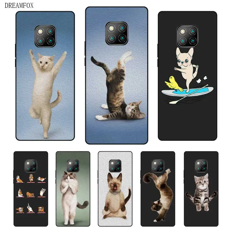 N476 Йога кошки и собаки черный силиконовый чехол для huawei mate 8 9 10 20 30 Lite Pro |