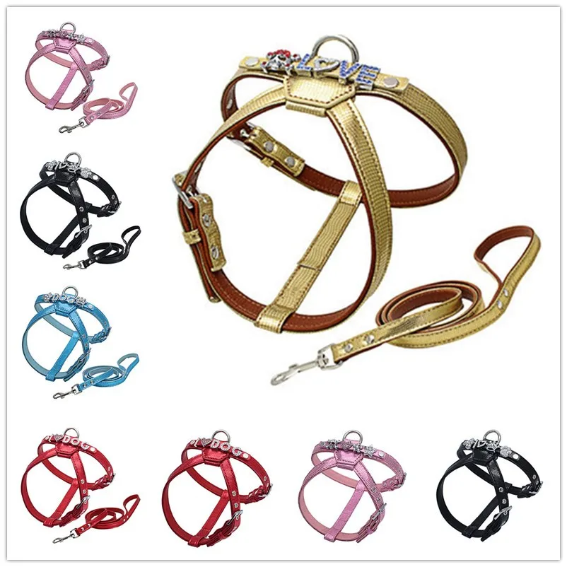 

Glossy Serpentine Personalized Name DOG Collar Customized Free 6 Rhinestone Letters Flashing Crystal Leather Harness or Leash