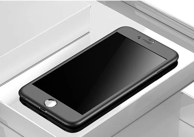 360 Полное покрытие чехол для телефона для iPhone X, 8, 6, 6s 7 Plus 5 5S SE защитный чехол Крышка для iPhone 6 7 8 плюс 6s 7 8 Plus чехол Крышка Стекло - Цвет: Black