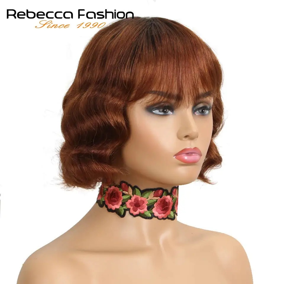 

Rebecca Mix Color Body bob Short Cut Straight Hair Wig Peruvian Remy Human Hair Wigs For Black Women cheap Wigs Free Shipping