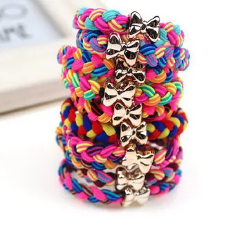

DHL 2000pcs Weaves Wide Gold Plated Bowknot Ponytail Elastic Holders Hair Accessories Girl Women Rubber Band Headwear