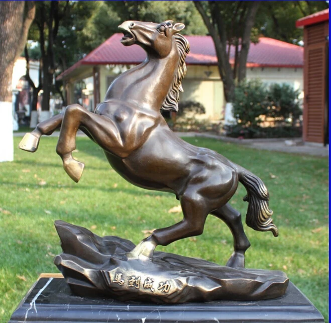 

free Chinese Bronze Copper Marble Base Home Decoration Success Horse Statue Sculpture fast