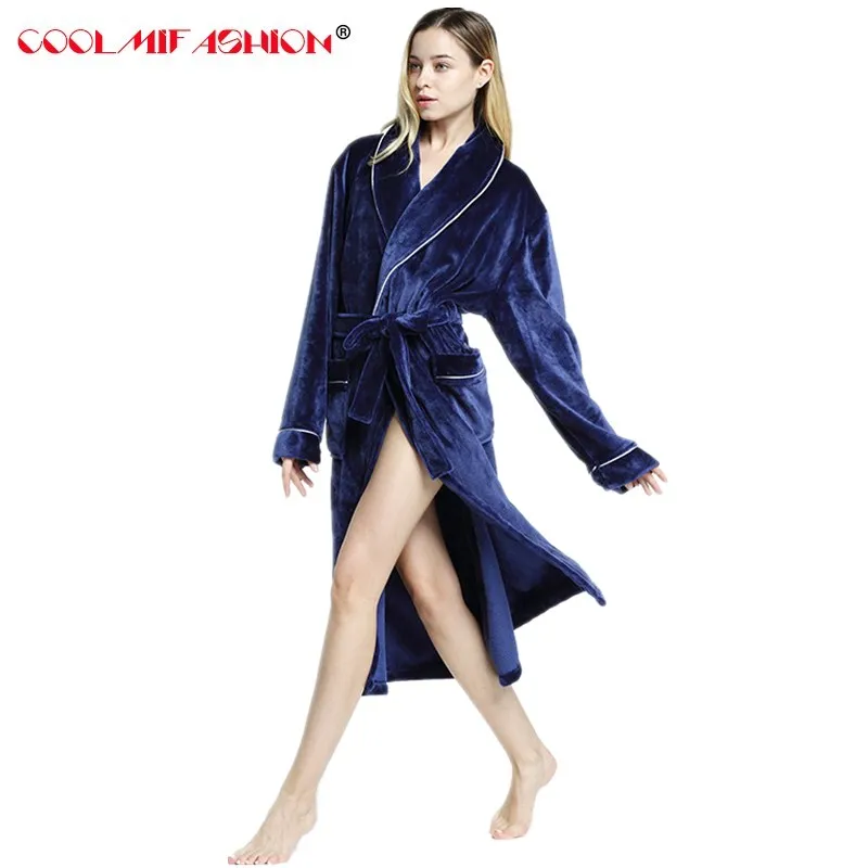 Soft Extra Long Men Women Warm Coral Flannel Bath Robe Mens Kimono Bathrobe Male Dressing Gown Lovers Winter Warm Sleep Robes