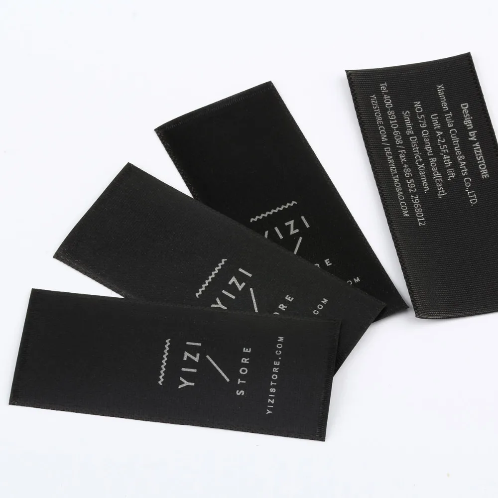 

1000pcs Custom design Garment Care Labels Black Coth with Silver Printing Wash Label for Clothing